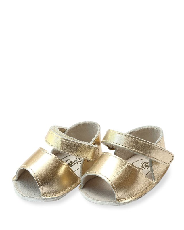 Girl's Carisa Metallic Leather Open Toe Crib Sandals, Baby